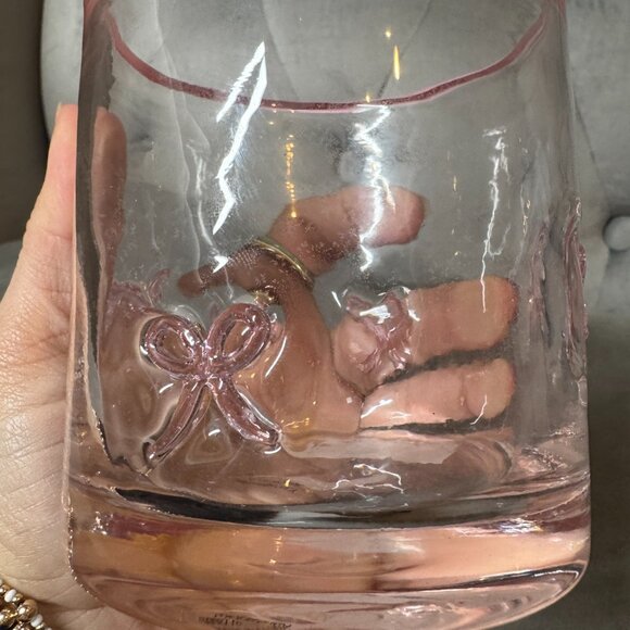 Pink Bow Icon Handblown Juice Glass NWT anthro look - Picture 4 of 5